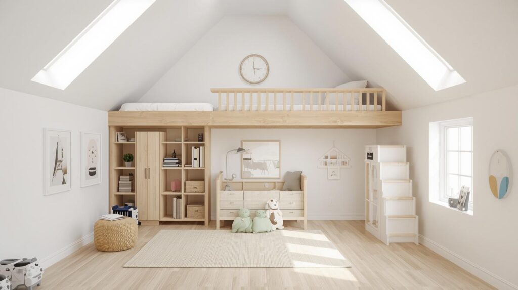 Loft Bed Above a Play Area for Kids