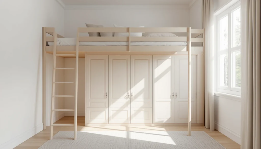 Loft Bed With a Wardrobe Under the Sleeping Area