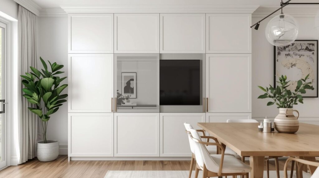 Mirror Television Hidden Inside a Cabinet Door Face