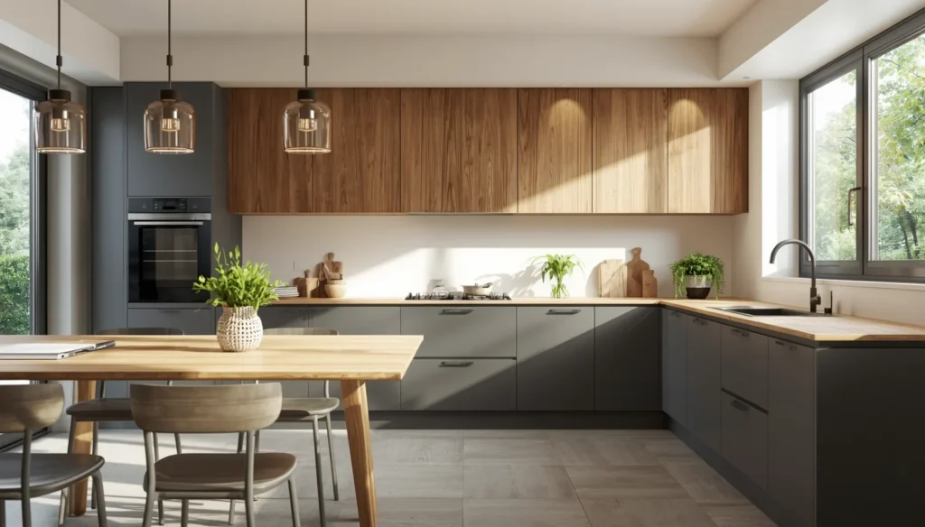 Mixing Dark Grey with Warm Wood Tones