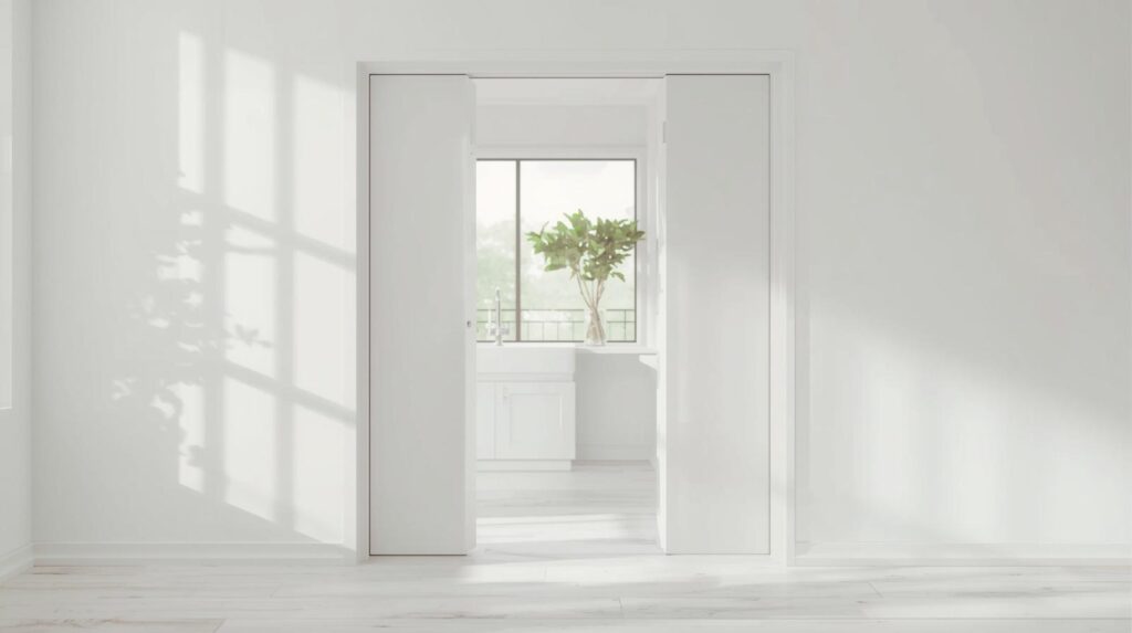 Pocket Door Cabinet Column That Swallows the Screen Entirely