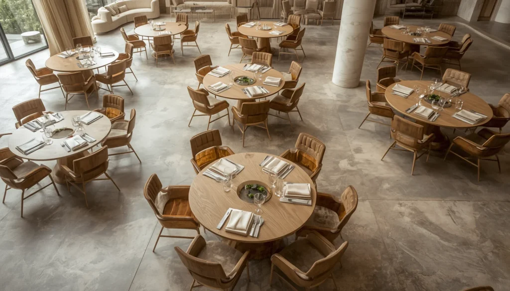 Select Round or Oval Tables to Soften Traffic Paths
