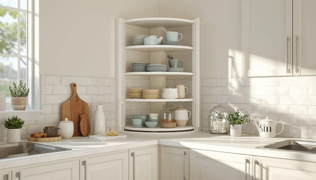The Corner Shelf System With Rotating Access