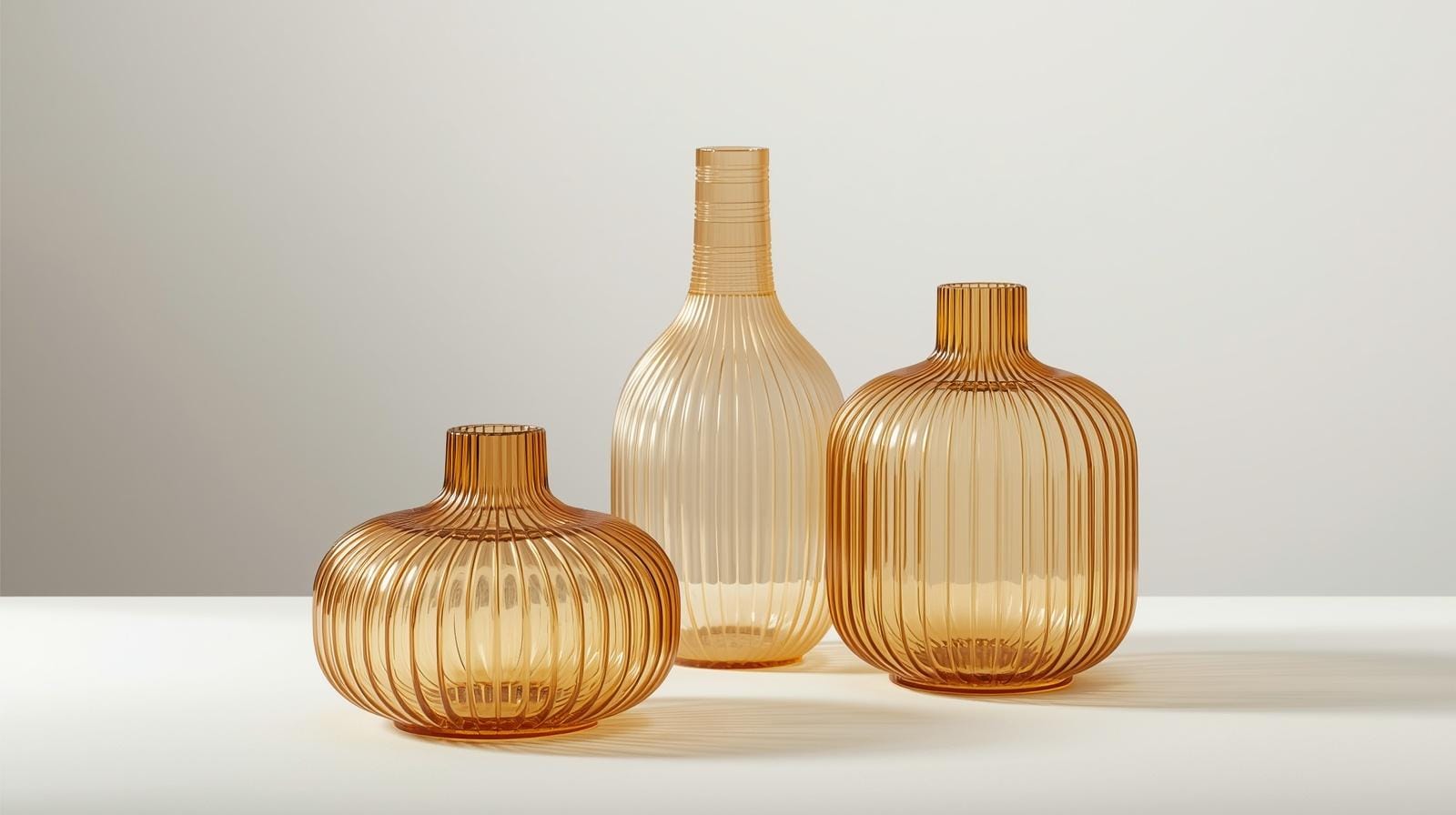 3. Ribbed Amber Glass Geometric Vasess