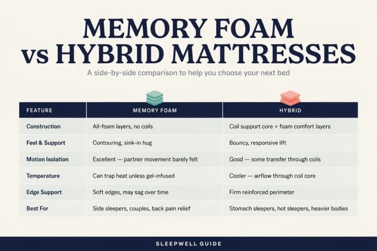 make a table comparing memory foam vs hybrid mattresses